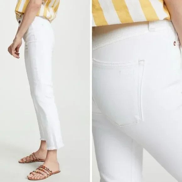 AYR The Bomb Pop Jeans Fray Hem High Rise Crop Stretch Womens 30 Magnolia White - Picture 4 of 14